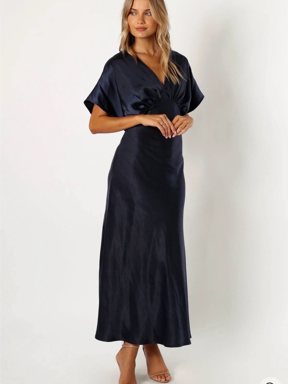 Petal & Pup Navy Satin V-Neck Maxi Dress - Picture 3 of 7